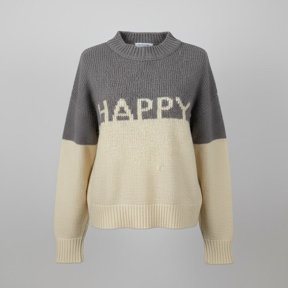 Peace Love World Intarsia Knit Happy Oversize Sweater Women's Size XS